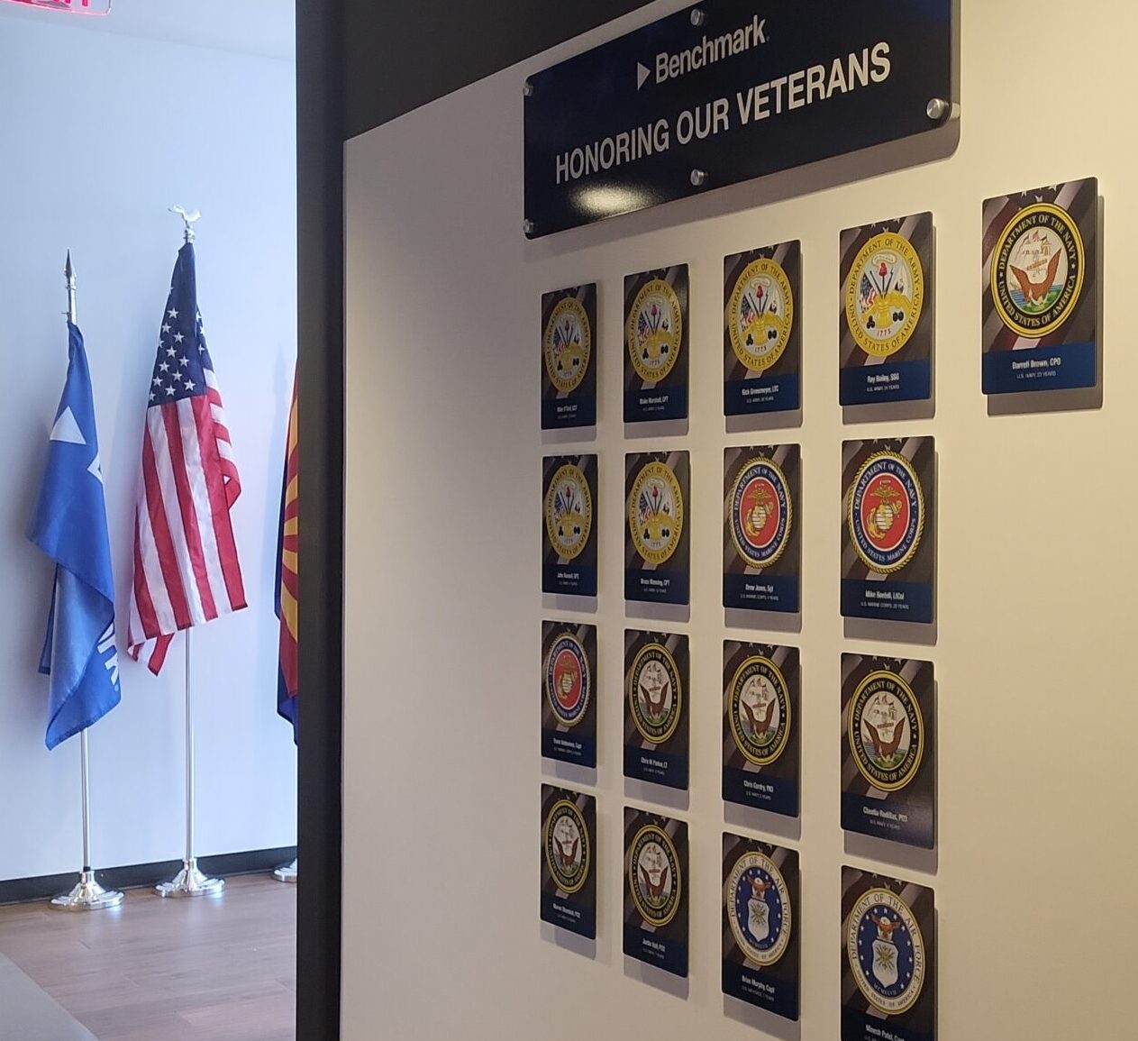 Veteran plaques on wall