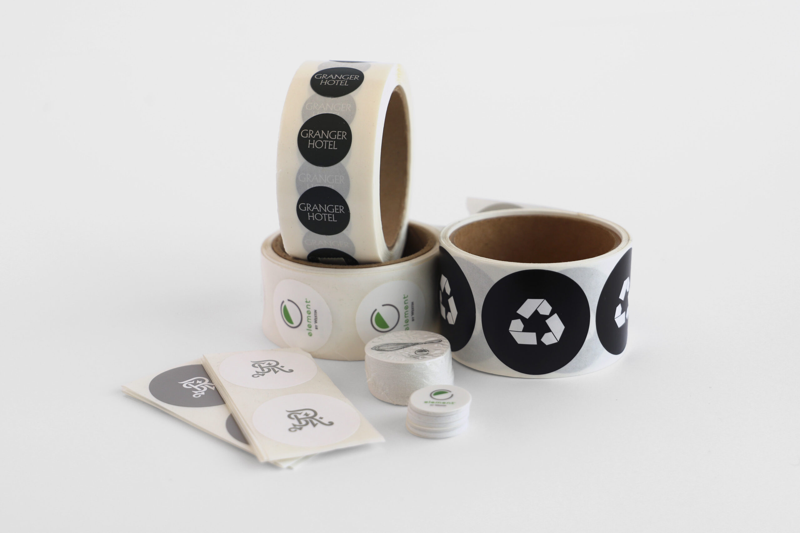 hotel logo and recycle stickers