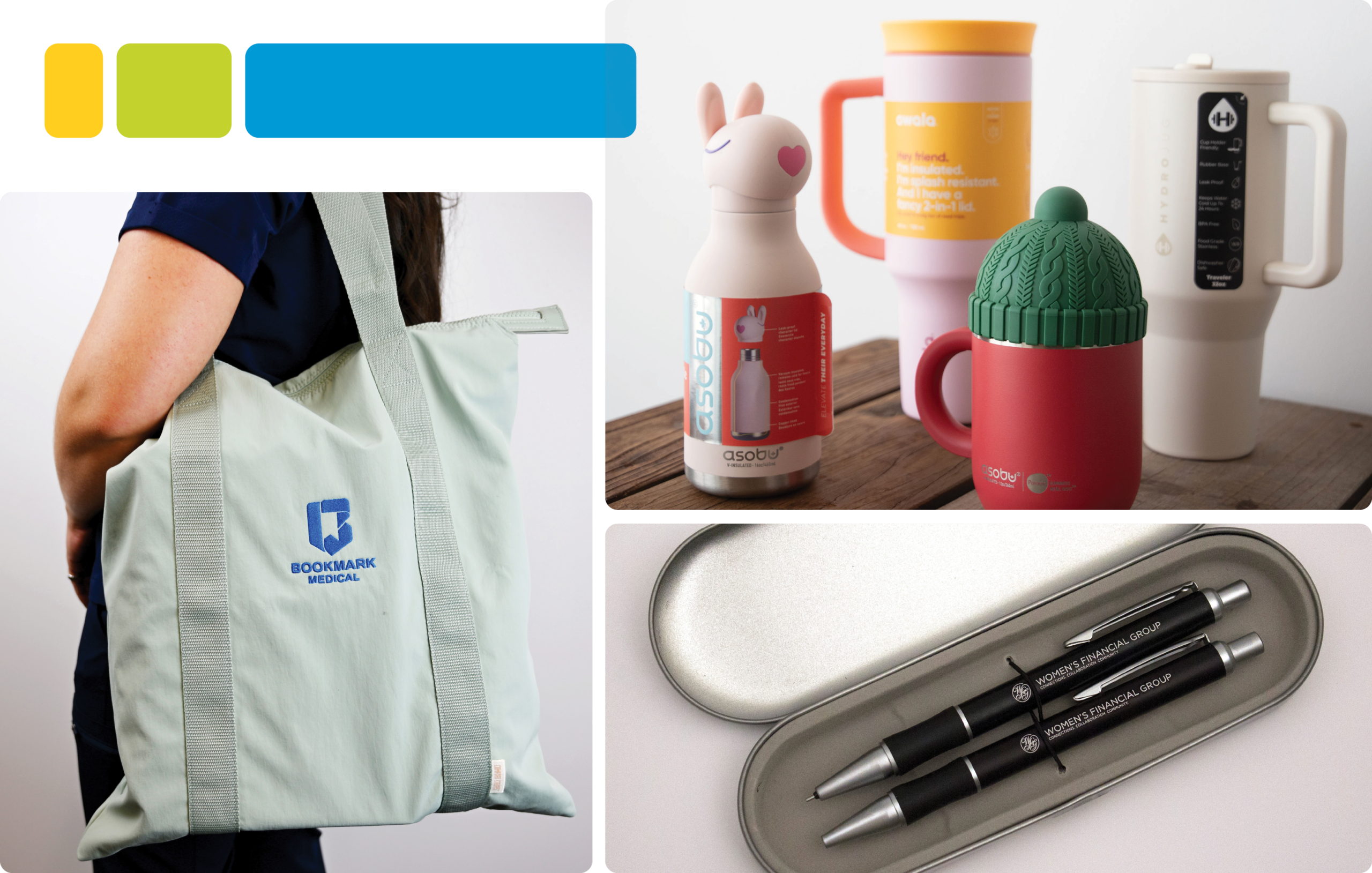 Assorted branded merch items