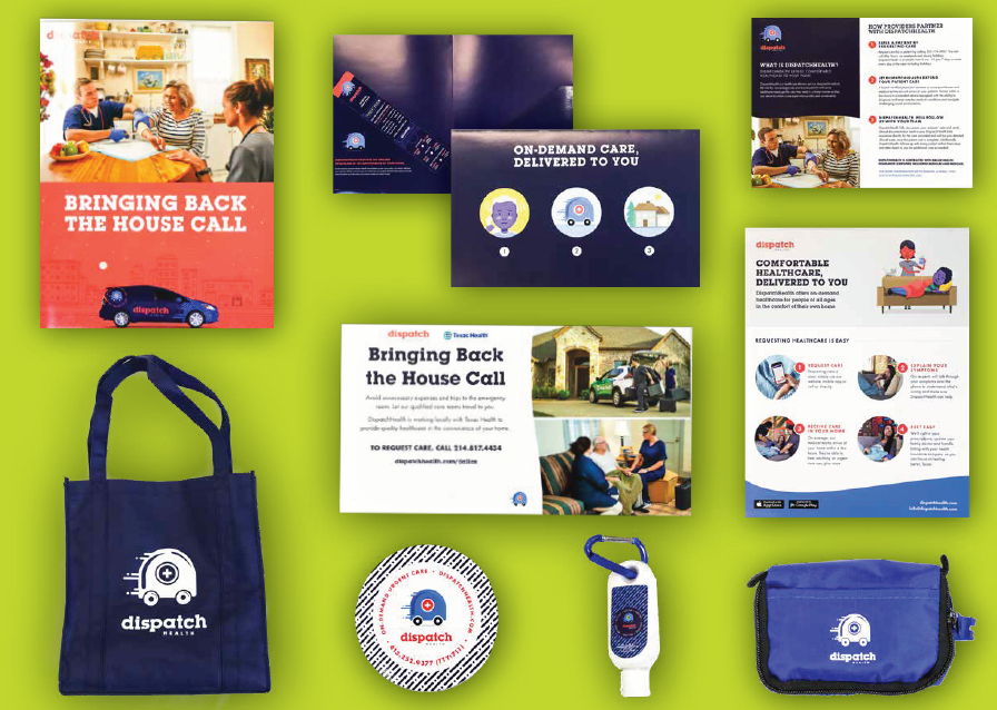 Flatlay of Dispatch Health Branded Merchandise