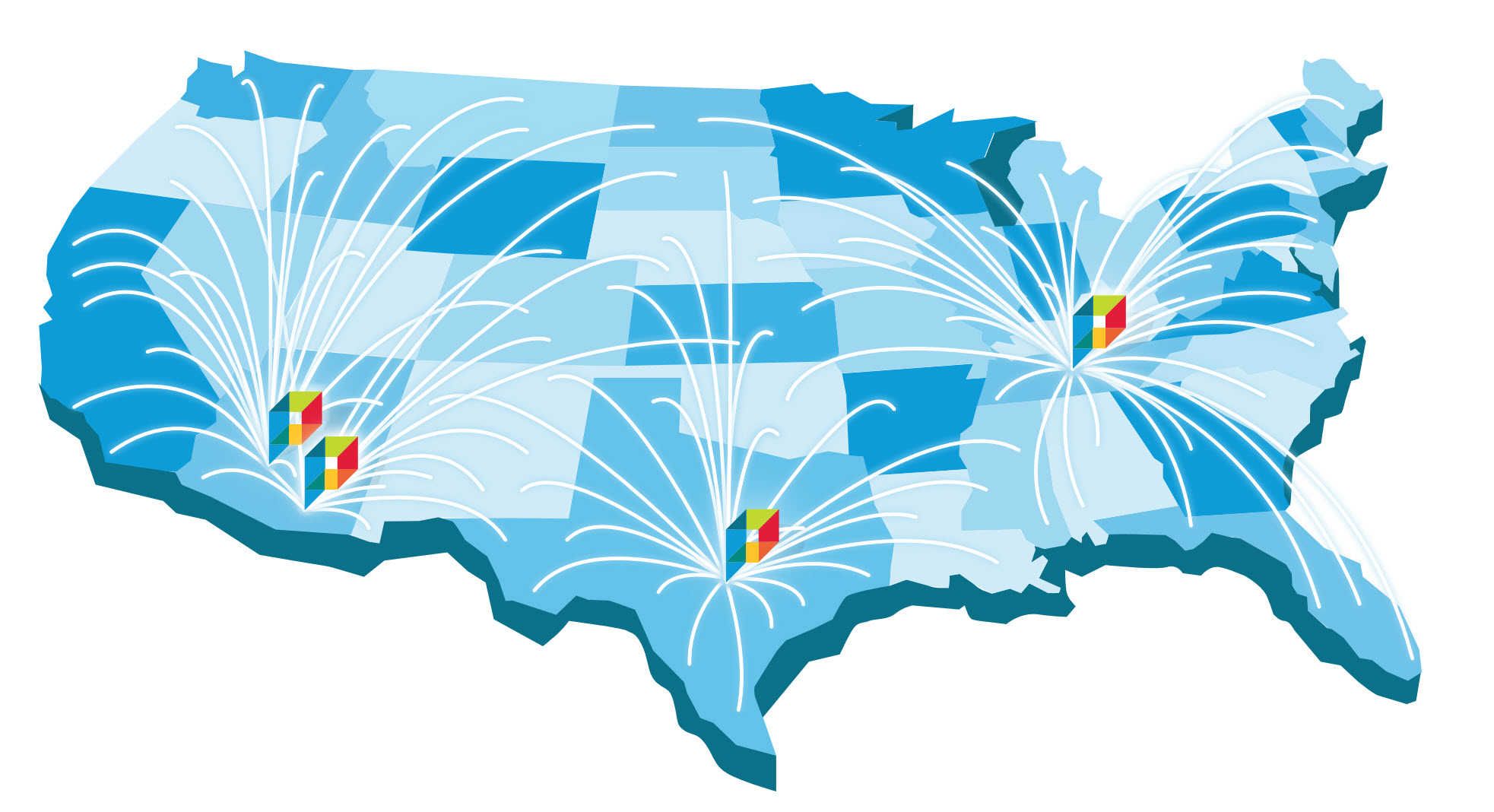 Illustrated U.S. map showing Prisma's production facility locations and national reach.