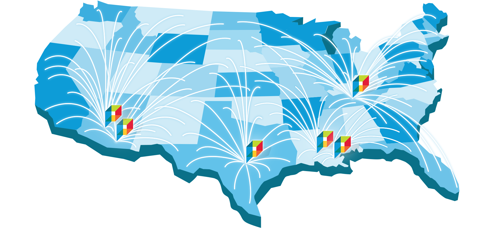 Illustrated U.S. map showing Prisma's production facility locations and national reach.