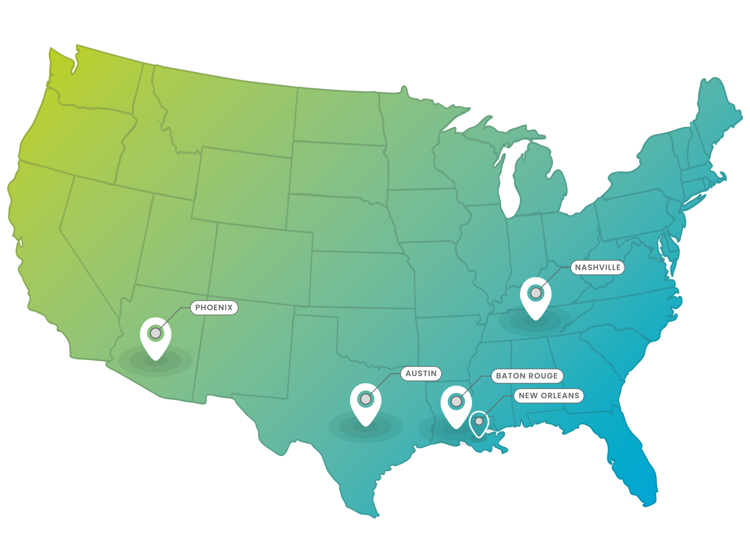 A graphic of Prisma's facilities on the US map